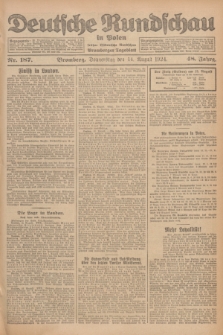 Deutsche Rundschau in Polen : früher Ostdeutsche Rundschau, Bromberger Tageblatt. Jg.48, Nr. 187 (14 August 1924) + dod.