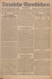 Deutsche Rundschau in Polen : früher Ostdeutsche Rundschau, Bromberger Tageblatt. Jg.48, Nr. 192 (21 August 1924) + dod.