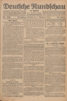 Deutsche Rundschau in Polen : früher Ostdeutsche Rundschau, Bromberger Tageblatt. Jg.48, Nr. 208 (9 September 1924) + dod.