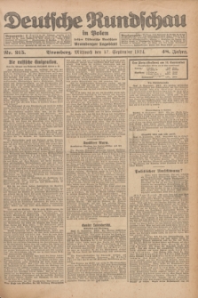 Deutsche Rundschau in Polen : früher Ostdeutsche Rundschau, Bromberger Tageblatt. Jg.48, Nr. 215 (17 September 1924) + dod.