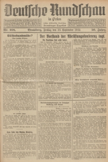 Deutsche Rundschau in Polen : früher Ostdeutsche Rundschau, Bromberger Tageblatt. Jg.56, Nr. 218 (23 September 1932) + dod.
