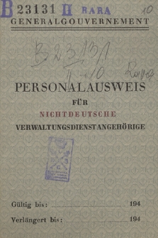 Generalgouvernement, Personal Ausweis für Nichtdeutsche Verwaltungsdienst Angehörige