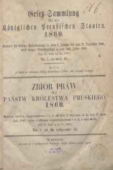 Gesetz-Sammlung für die Königlichen Preußischen Staaten = Zbiór Praw dla Państw Królestwa Pruskiego. 1860, Spis treści