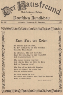 Der Hausfreund : Unterhaltungs-Beilage zur Deutschen Rundschau. 1937, Nr. 267 (21 November)