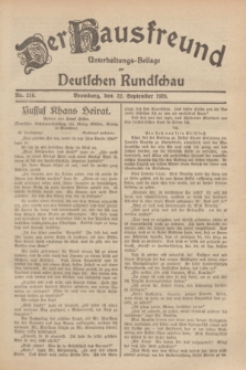 Der Hausfreund : Unterhaltungs-Beilage zur Deutschen Rundschau. 1929, Nr. 216 (22 September)