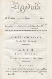 Tygodnik. [R.2], T.3, nr 39 (25 września 1819)