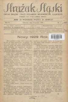 Strażak Śląski : organ Związku Straży Pożarnych Województwa Śląskiego. R.3, nr 1 (3 stycznia 1929)
