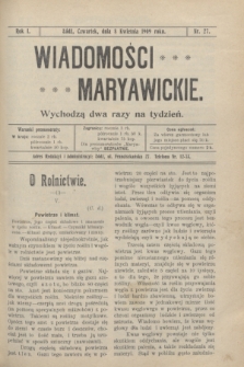 Wiadomości Maryawickie. R.1, nr 27 (8 kwietnia 1909)