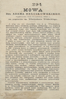 Mowa Dra Adama Bełcikowskiego wygłoszona dnia 6 czerwca 1900 r. na pogrzebie śp. Władysława Wisłockiego