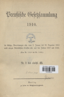 Preußische Gesetzsammlung. 1910 (Spis treści)