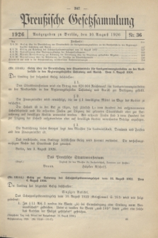Preußische Gesetzsammlung. 1926, Nr. 36 (10 August)