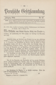 Preußische Gesetzsammlung. 1914, Nr. 27 (11 September)