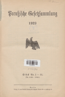 Preußische Gesetzsammlung. 1929 (Spis treści)