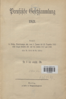 Preußische Gesetzsammlung. 1921, Spis treści