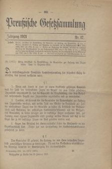Preußische Gesetzsammlung. 1921, Nr. 17 (19 Februar)