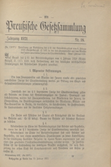 Preußische Gesetzsammlung. 1921, Nr. 18 (19 Februar)