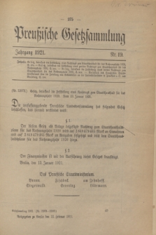 Preußische Gesetzsammlung. 1921, Nr. 19 (23 Februar)