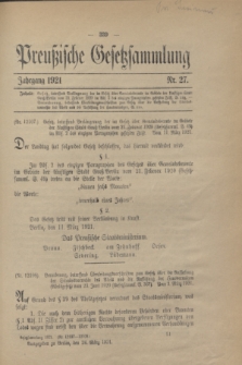 Preußische Gesetzsammlung. 1921, Nr. 27 (24 März)