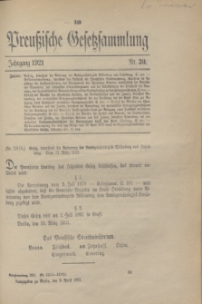 Preußische Gesetzsammlung. 1921, Nr. 30 (9 April)