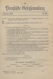 Preußische Gesetzsammlung. 1921, Nr. 39 (15 Juni)