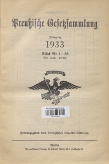 Preußische Gesetzsammlung. 1933, Spis treści