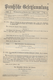 Preußische Gesetzsammlung. 1933, Nr. 11 (1 März)