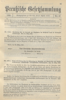 Preußische Gesetzsammlung. 1933, Nr. 23 (5 April)