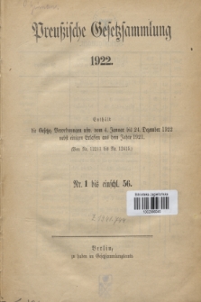 Preußische Gesetzsammlung. 1922 (Spis treści)