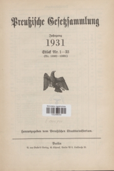 Preußische Gesetzsammlung. 1931 (Spis treści)