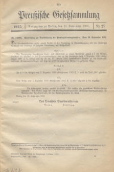 Preußische Gesetzsammlung. 1925, Nr. 27 (21 September)