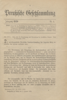 Preußische Gesetzsammlung. 1920, Nr. 1 (3 Januar)