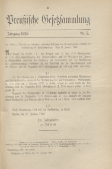 Preußische Gesetzsammlung. 1920, Nr. 5 (26 Januar)
