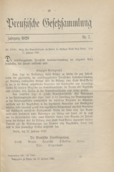 Preußische Gesetzsammlung. 1920, Nr. 7 (23 Februar)