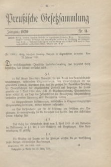 Preußische Gesetzsammlung. 1920, Nr. 11 (26 März)