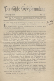 Preußische Gesetzsammlung. 1920, Nr. 12 (31 März)