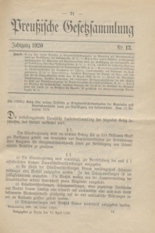 Preußische Gesetzsammlung. 1920, Nr. 13 (10 April)