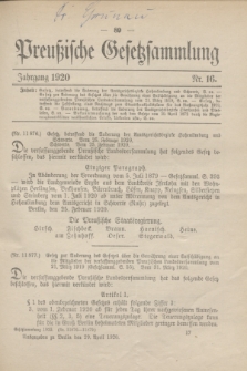 Preußische Gesetzsammlung. 1920, Nr. 16 (29 April)