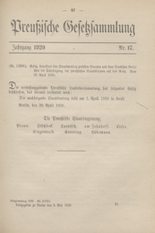 Preußische Gesetzsammlung. 1920, Nr. 17 (8 Mai)