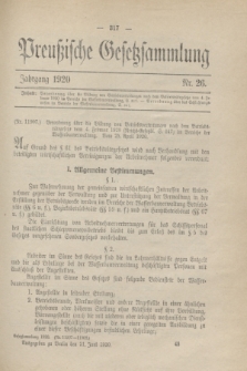 Preußische Gesetzsammlung. 1920, Nr. 26 (21 Juni)