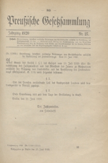 Preußische Gesetzsammlung. 1920, Nr. 27 (23 Juni)