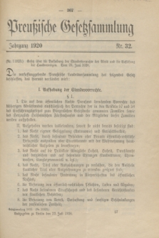 Preußische Gesetzsammlung. 1920, Nr. 32 (22 Juli)