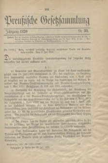 Preußische Gesetzsammlung. 1920, Nr. 33 (30 Juli)