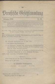 Preußische Gesetzsammlung. 1920, Nr. 37 (21 August)