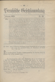 Preußische Gesetzsammlung. 1920, Nr. 39 (22 September)