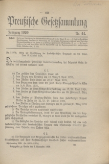 Preußische Gesetzsammlung. 1920, Nr. 44 (3 November)