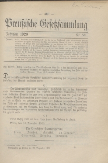 Preußische Gesetzsammlung. 1920, Nr. 53 (29 Dezember)