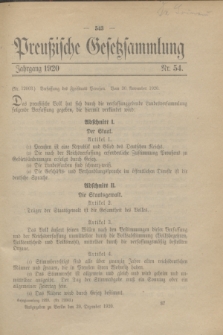 Preußische Gesetzsammlung. 1920, Nr. 54 (30 Dezember)