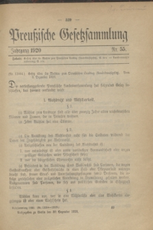 Preußische Gesetzsammlung. 1920, Nr. 55 (30 Dezember)