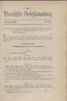 Preußische Gesetzsammlung. 1920, Nr. 57 (31 Dezember)