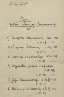 Kopie listów Narcyzy Żmichowskiej przepisanych głównie przez Julię Baranowską